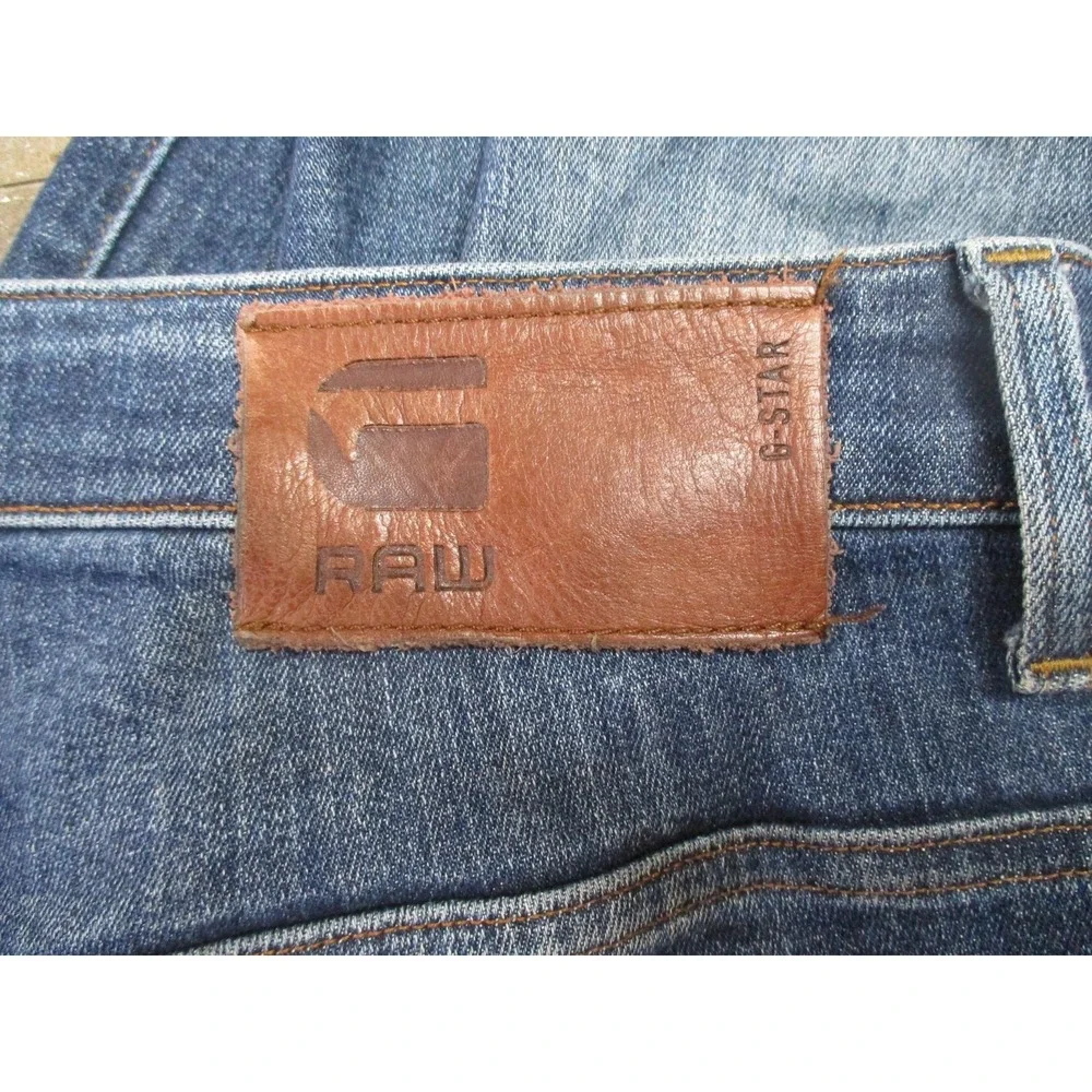 G-Star RAW 3301 Slim Jeans Mens 36x34 Blue Denim Button Fly Straight Fit Pants